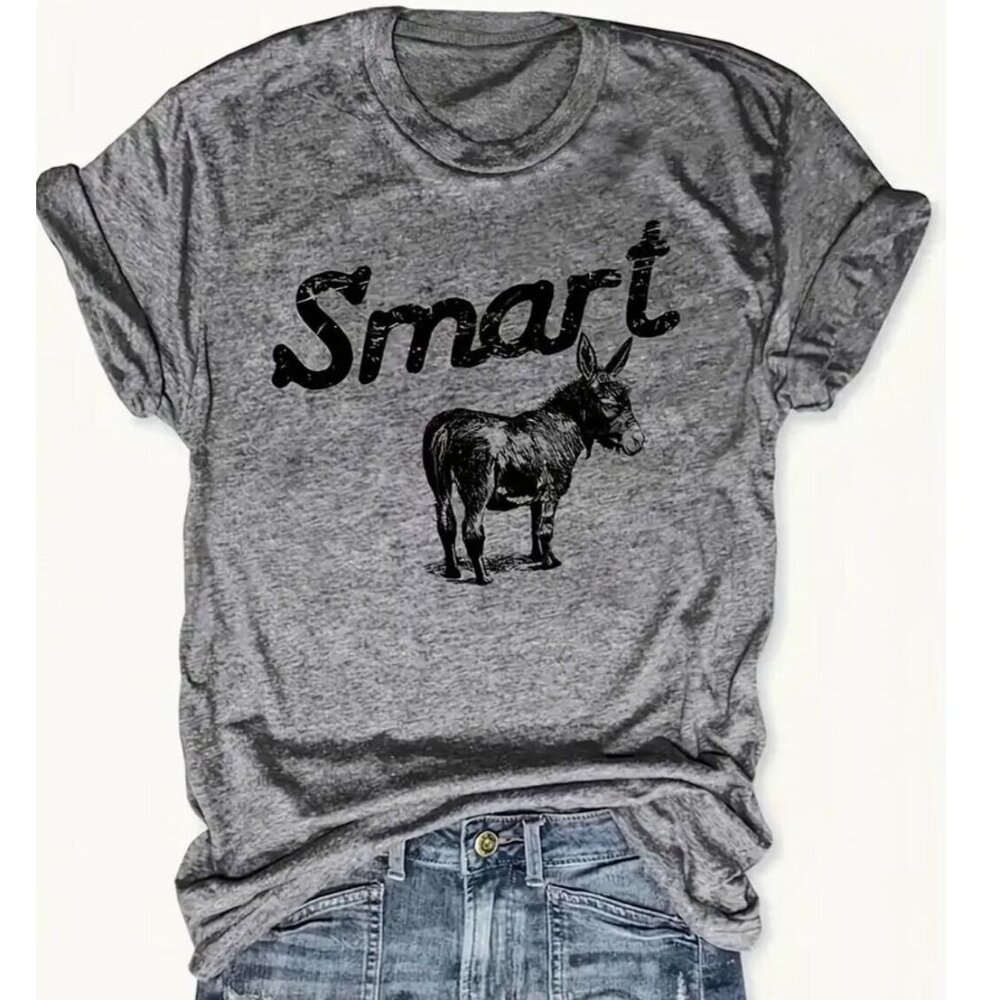NEW Women's Fit Smart Ass Donkey Graphic Print Grey T Shirt Sizes L, XL NWT